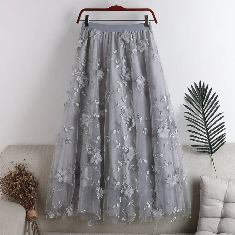 Casual Summer Embroidery Long Skirt