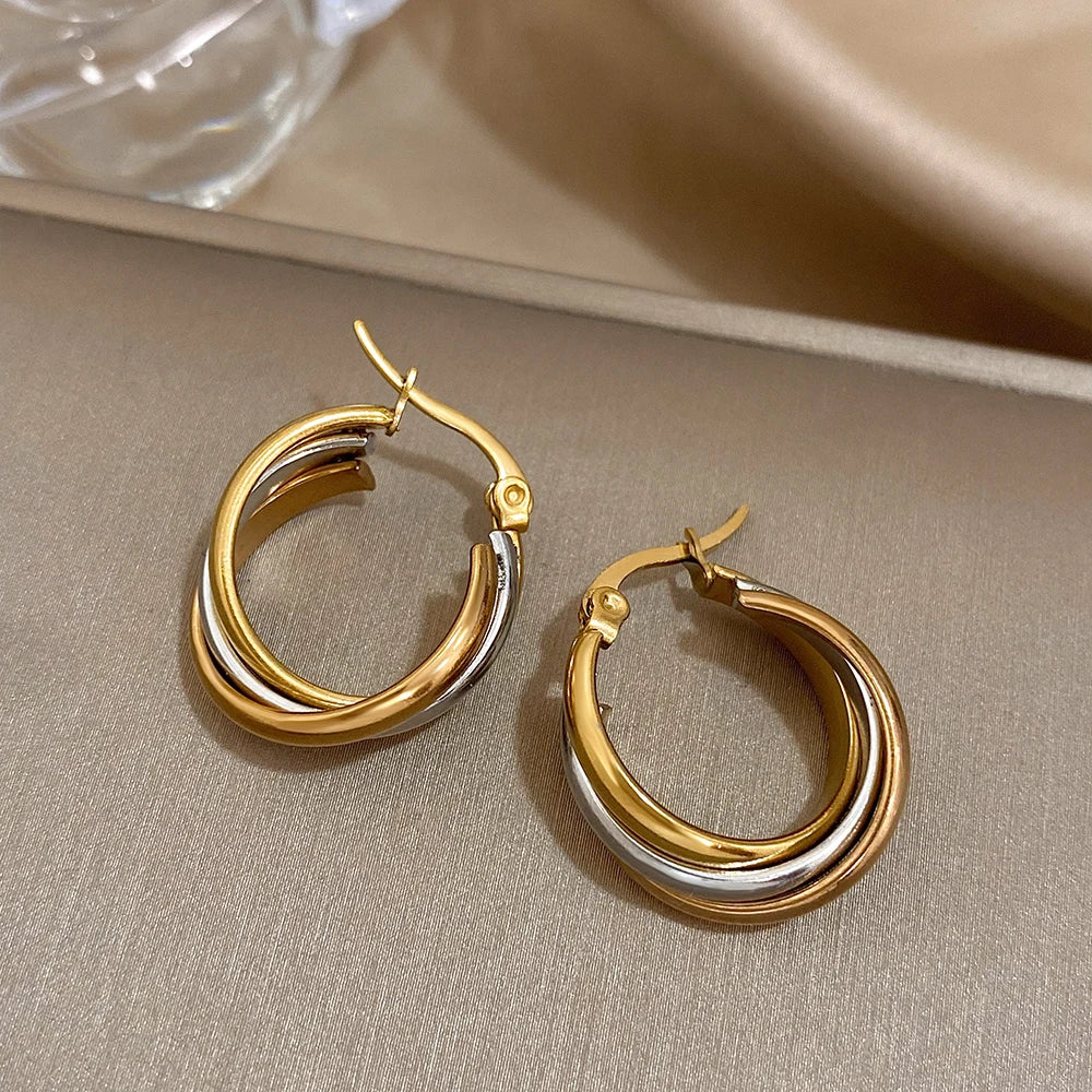 Trendy Stainless Steel U-shaped Twisted Hoop Earrings