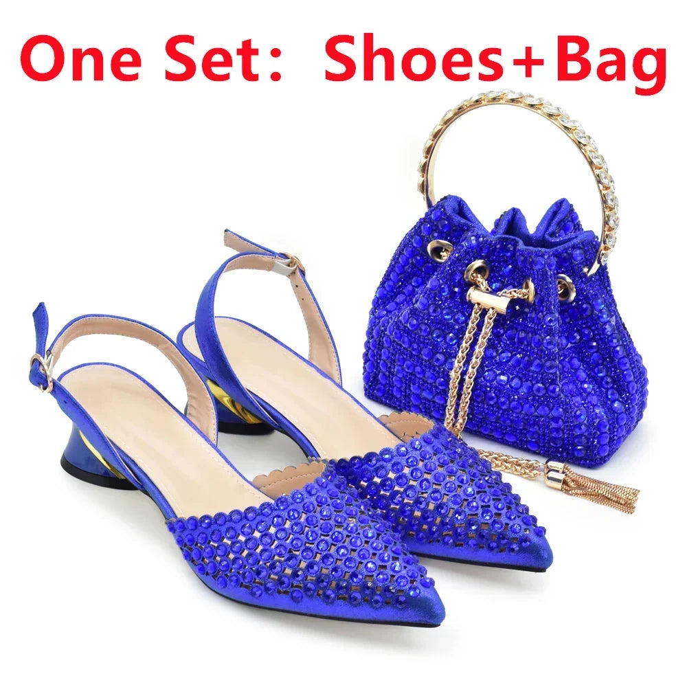 Italian Shoes with Matching Bags Decorated with Rhinestone