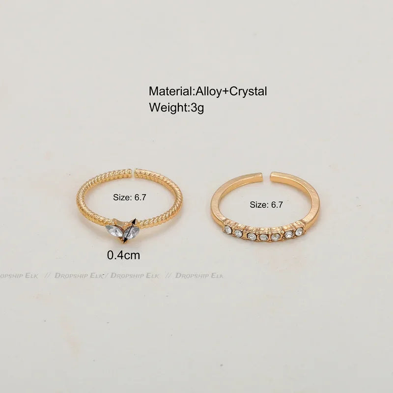 2pcs/set Gold Color Heart Zircon Rings Set