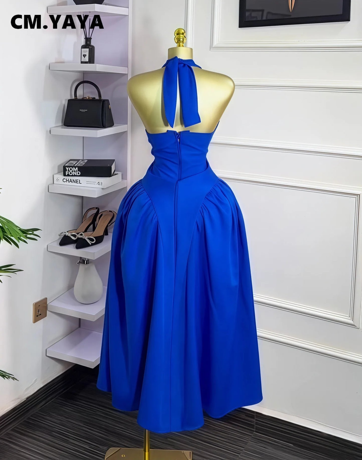 Halter V-neck Backless Sleeveless  Mid Maxi