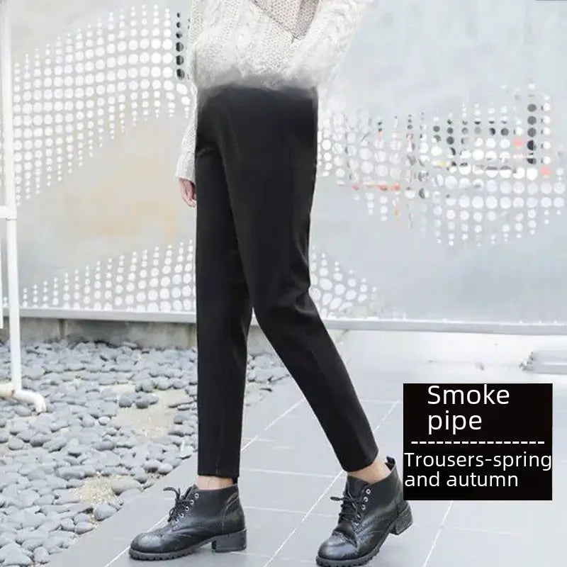 Black High-waisted Slimming Straight-leg Suit Pants