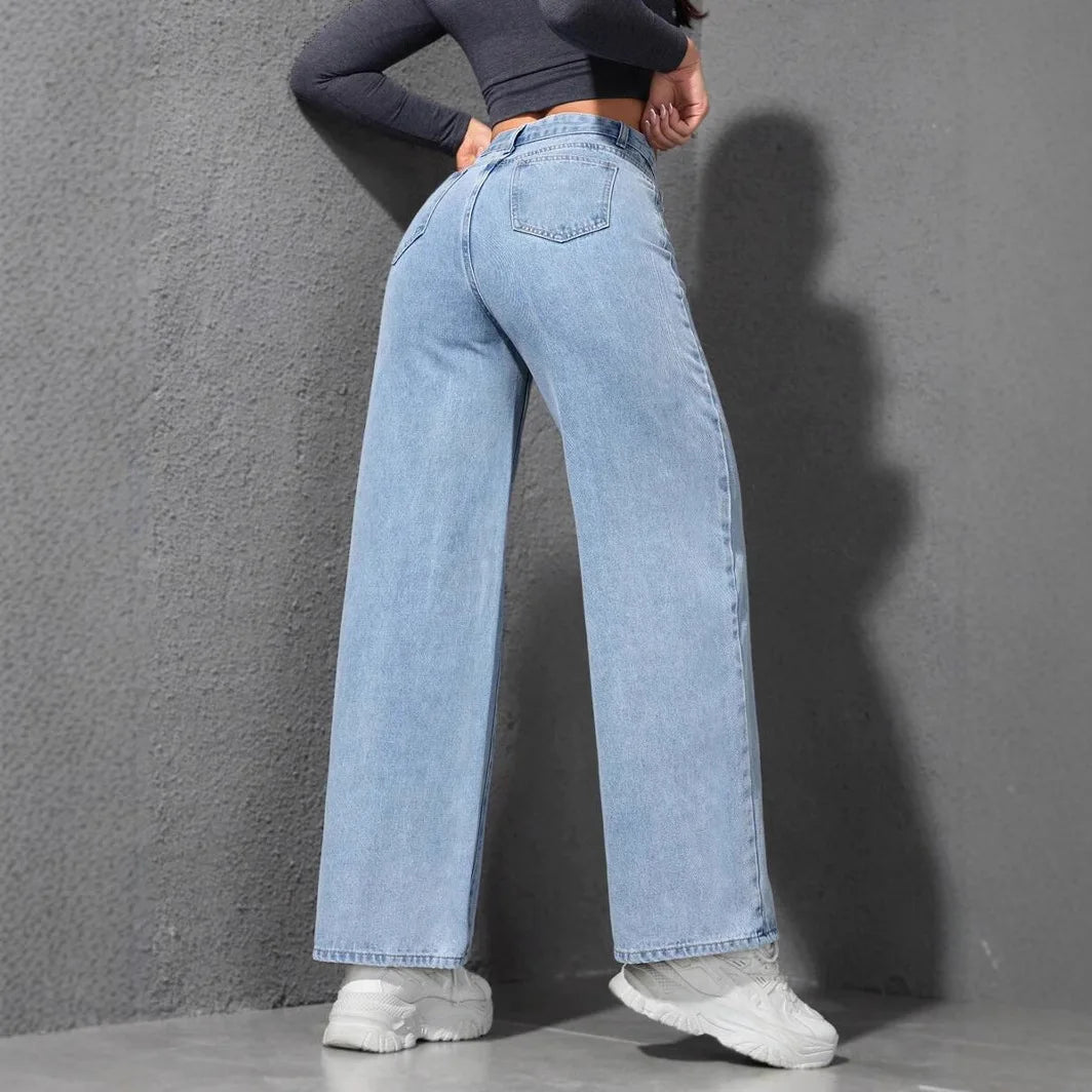 Wide Leg Denims High Waist Washed Distressed