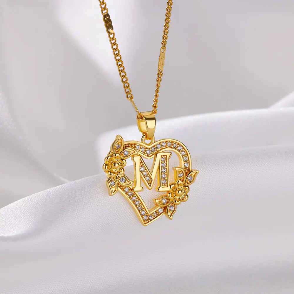Heart Initial, Gold Color Stainless Steel Chain