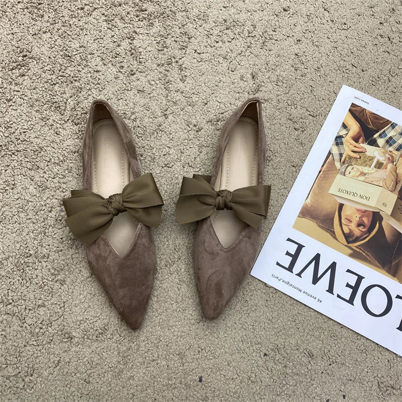 Bow Tie Mary Janes Pointed Toe Flats
