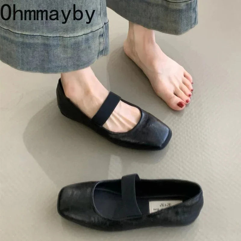 Square Toe Ladies Soft Sole Ballerina Shoes