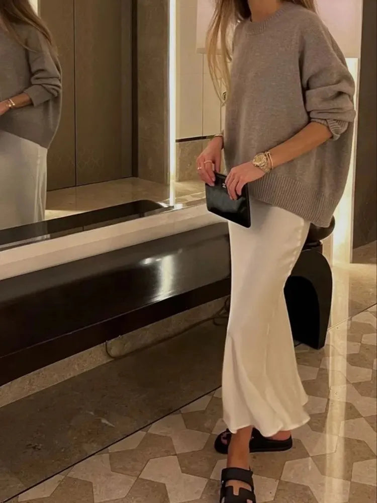 Satin Women High Waist Long Skirts