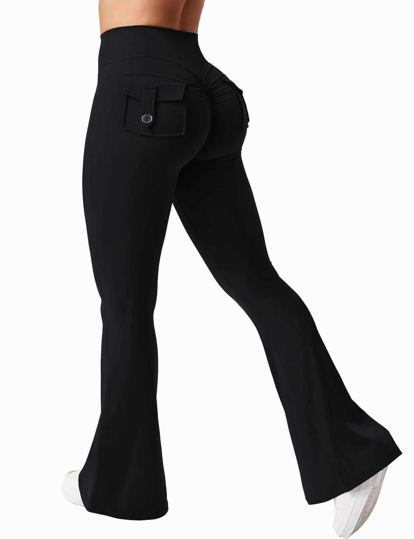 New  casual flared yoga pants, belt pocket