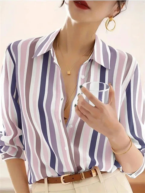 Luxury Shirts Texture Striped Print  Long Sleeve
