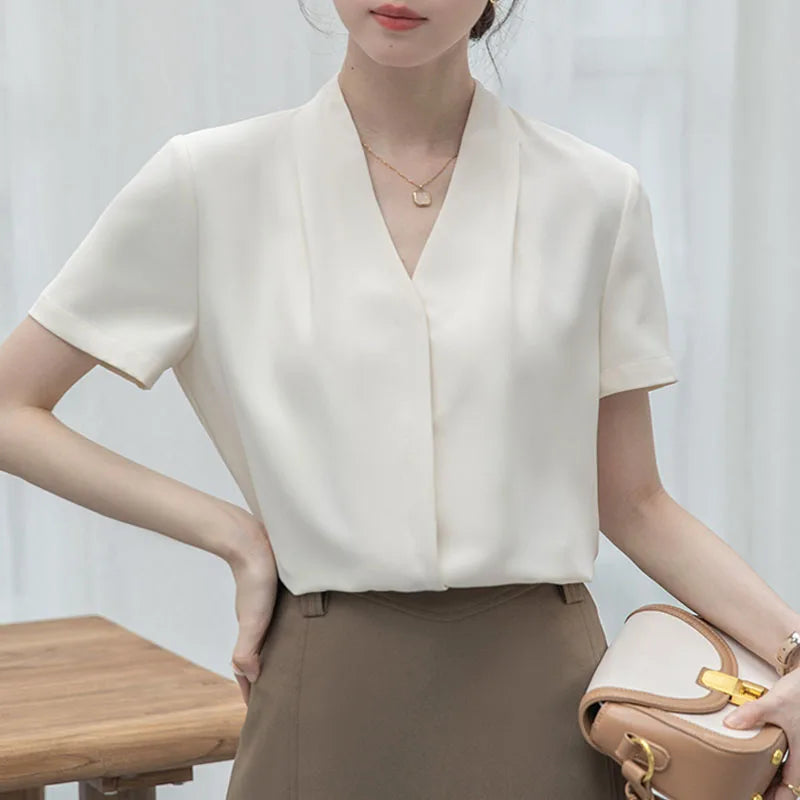 Short Sleeve V-Neck Blouse