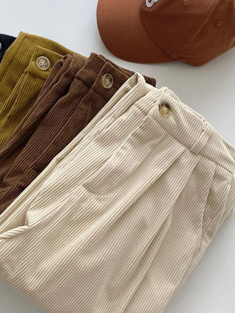 Corduroy Pants Full Length Trousers Coffee Pocket
