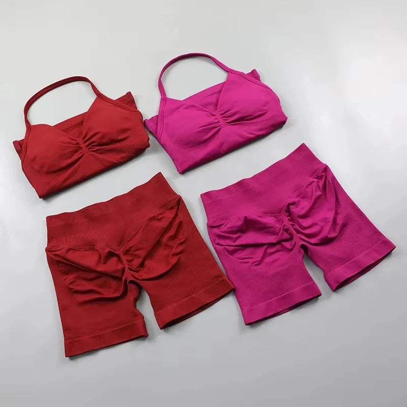 2Pcs Seamless Yoga Set  Padded Halter Tank