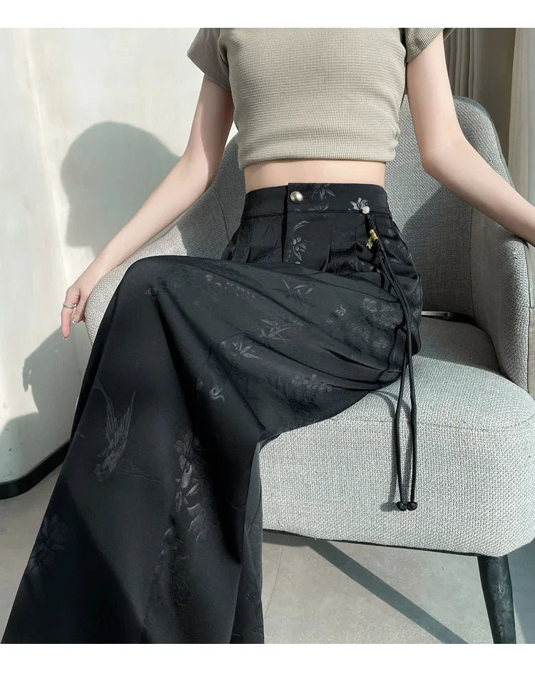 New Wide Leg Satin Casual Pants Female