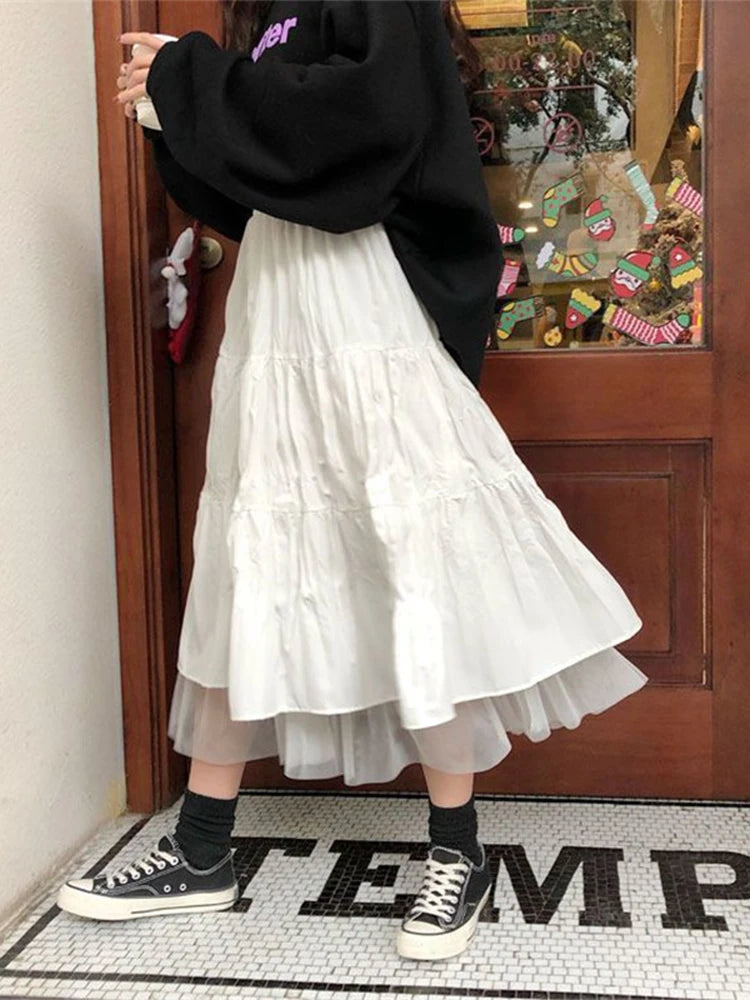 Long Tulle Midi Skirts  Elastic High Waist