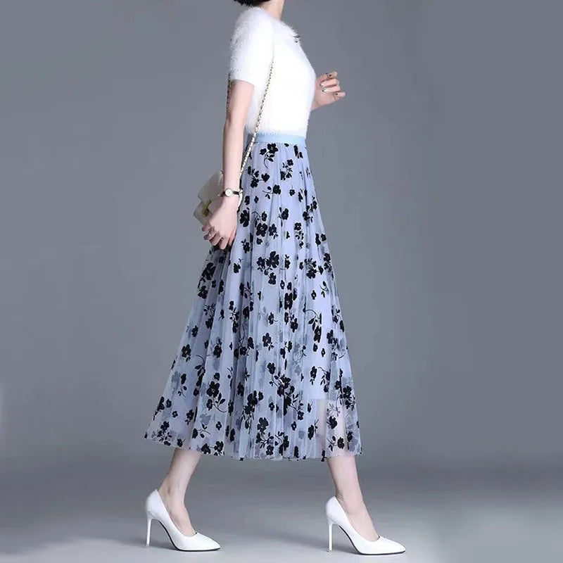Flower Loose Midi Skirt Elegant