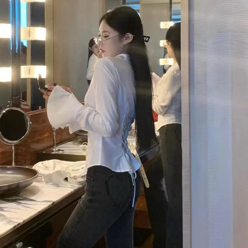 Sexy Slim Black White Chiffon Tunic Back