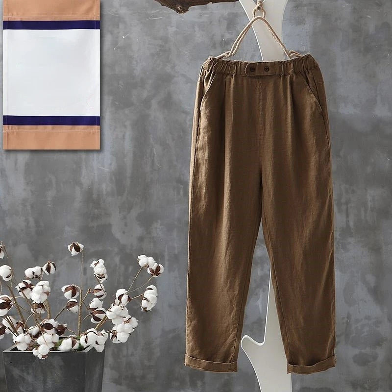 Casual Pants Cotton Button Chic Harem Trousers