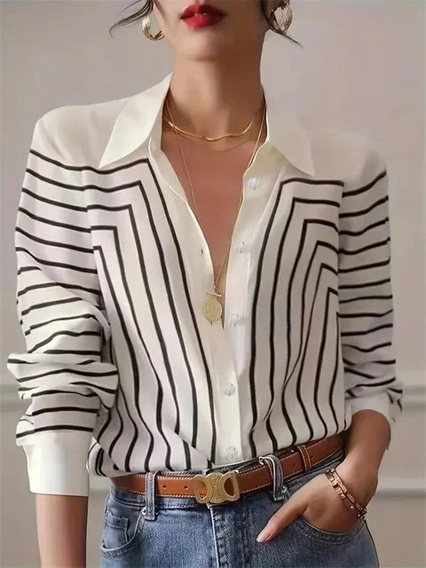 Luxury Shirts Texture Striped Print  Long Sleeve