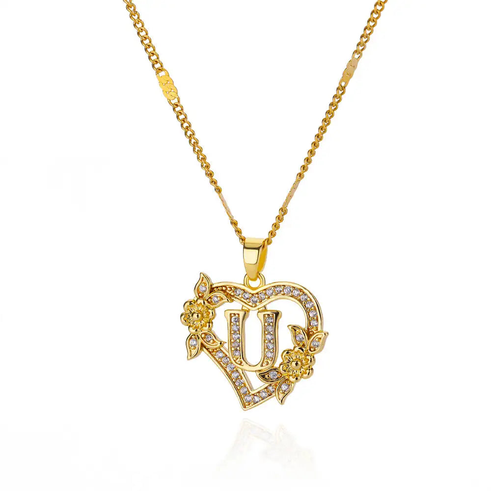 Heart Initial, Gold Color Stainless Steel Chain