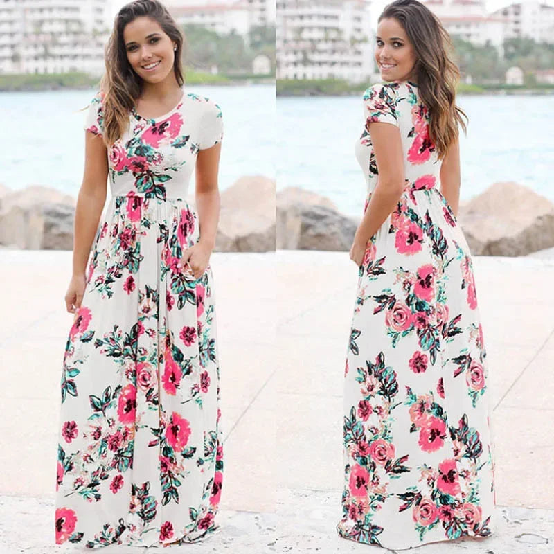 Floral Print  Short Sleeve Maxi Dress