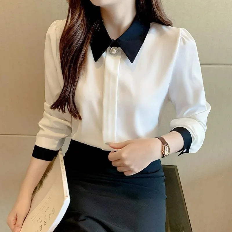 Casual Long Sleeve Turn-down Collar Tops