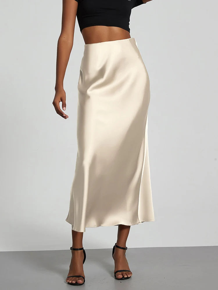 Satin Long Skirt High Waist