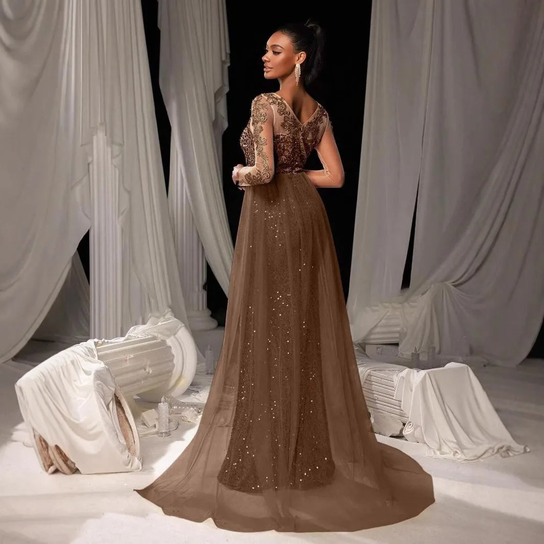 Elegant  Dress Long Sleeve Lace Evening Gown
