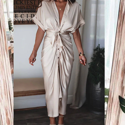 Turn-down Collar Lace-up Evening Gown