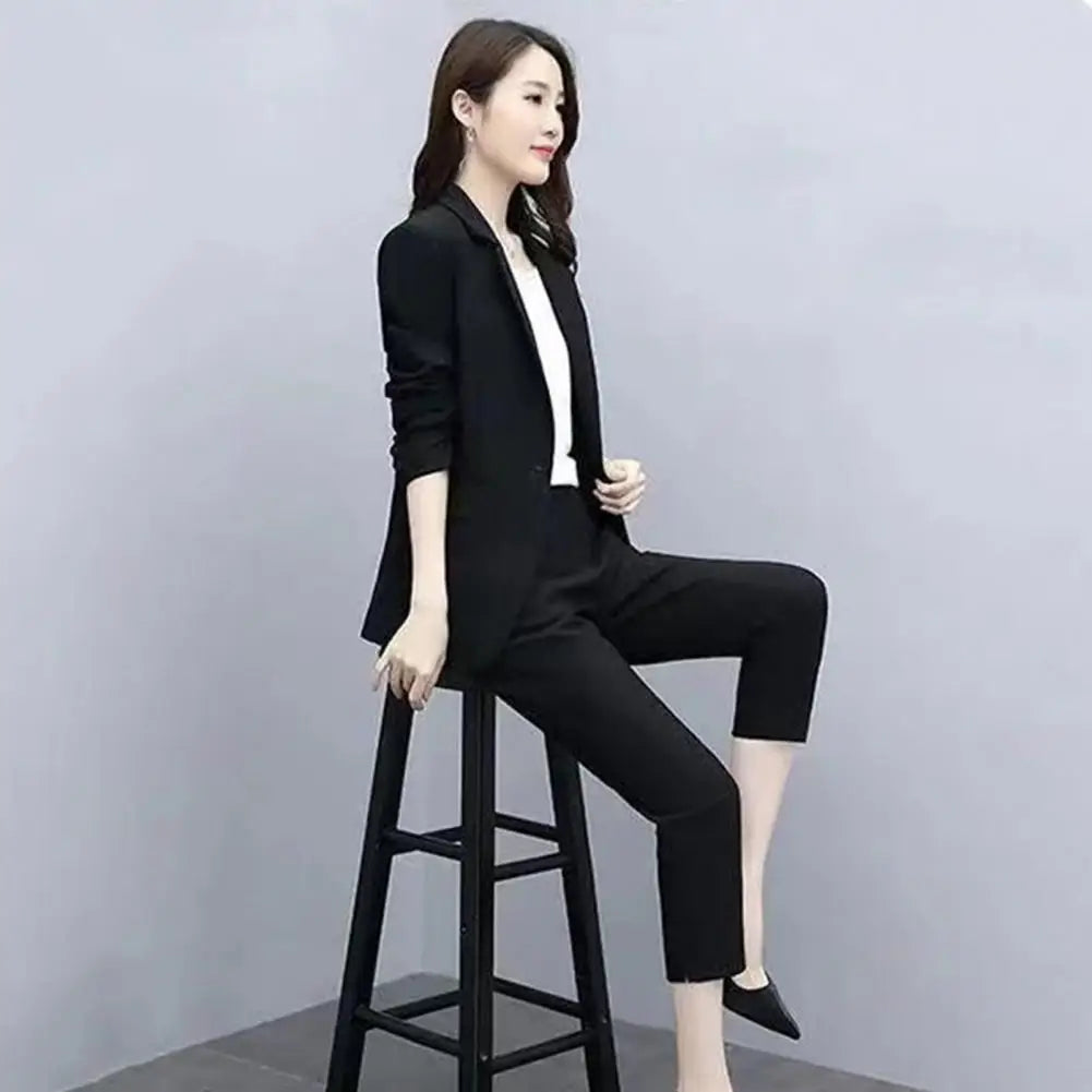 Business Set Double-breasted Coat High Waist Pants