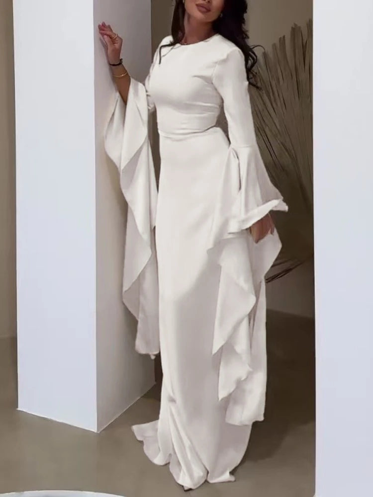 Solid Color O Neck Chiffon Big Swing Sleeves