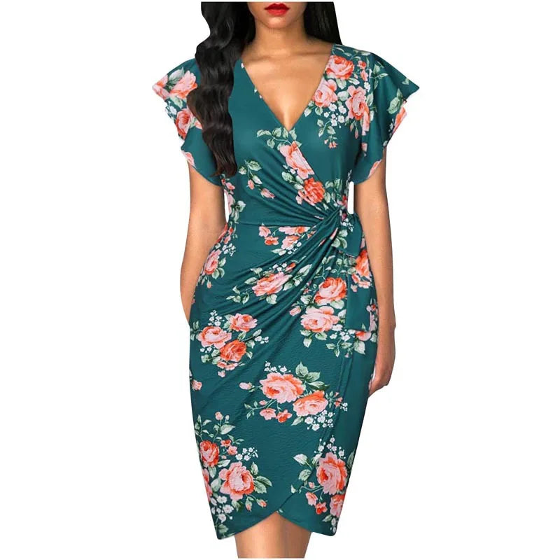 Slim Fit Dress Waist Cinching Pleating Solid Color