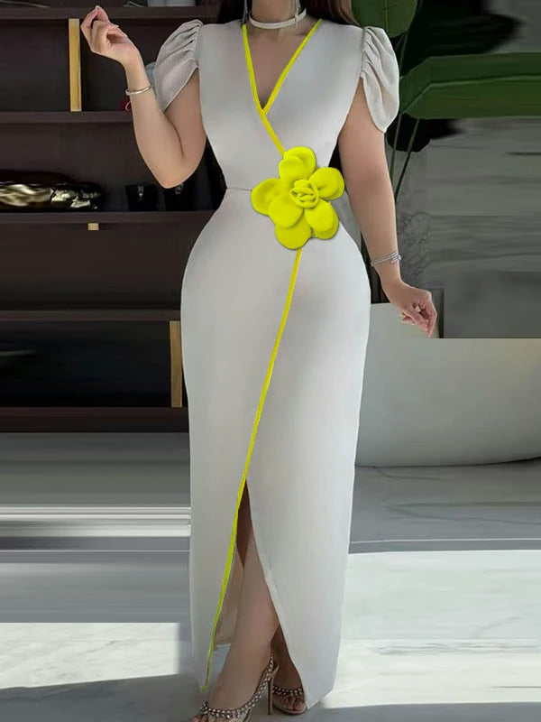 Floral V-neck Short Sleeves, Cocktail Party