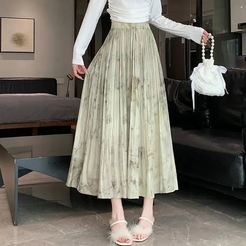 Long Pleated  Skirt High Waist  Chiffon