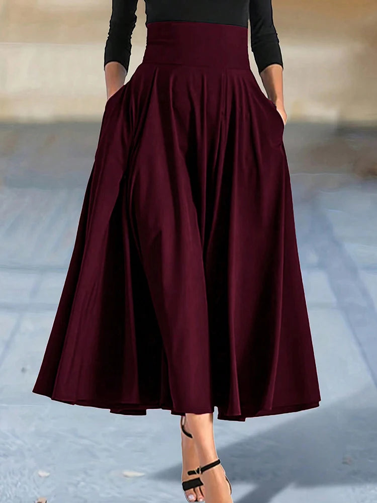 Solid Color A-line Skirts With Bow