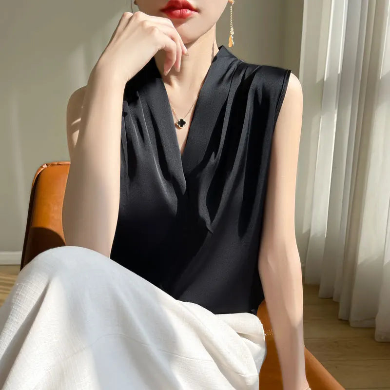 Solid Color Satin Blouse