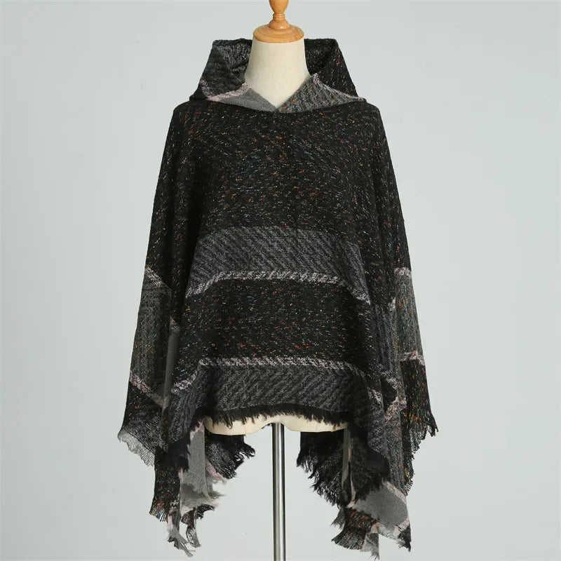 Winter Women Hooded Cape Wrap Scarf Poncho