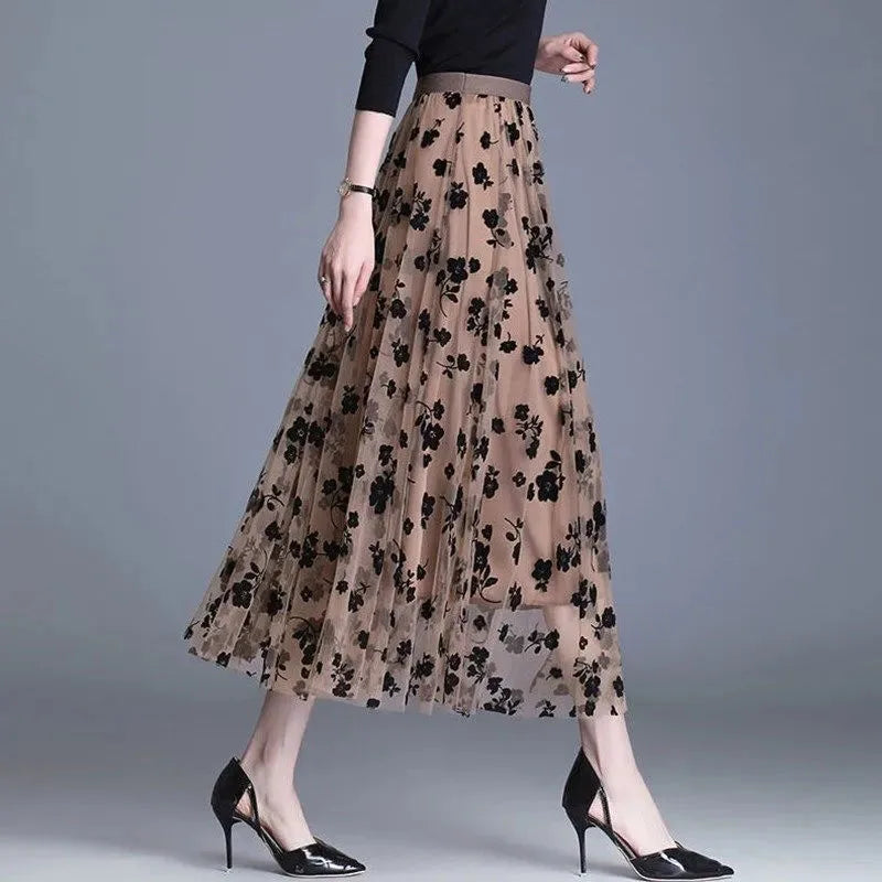 Flower Loose Midi Skirt Elegant