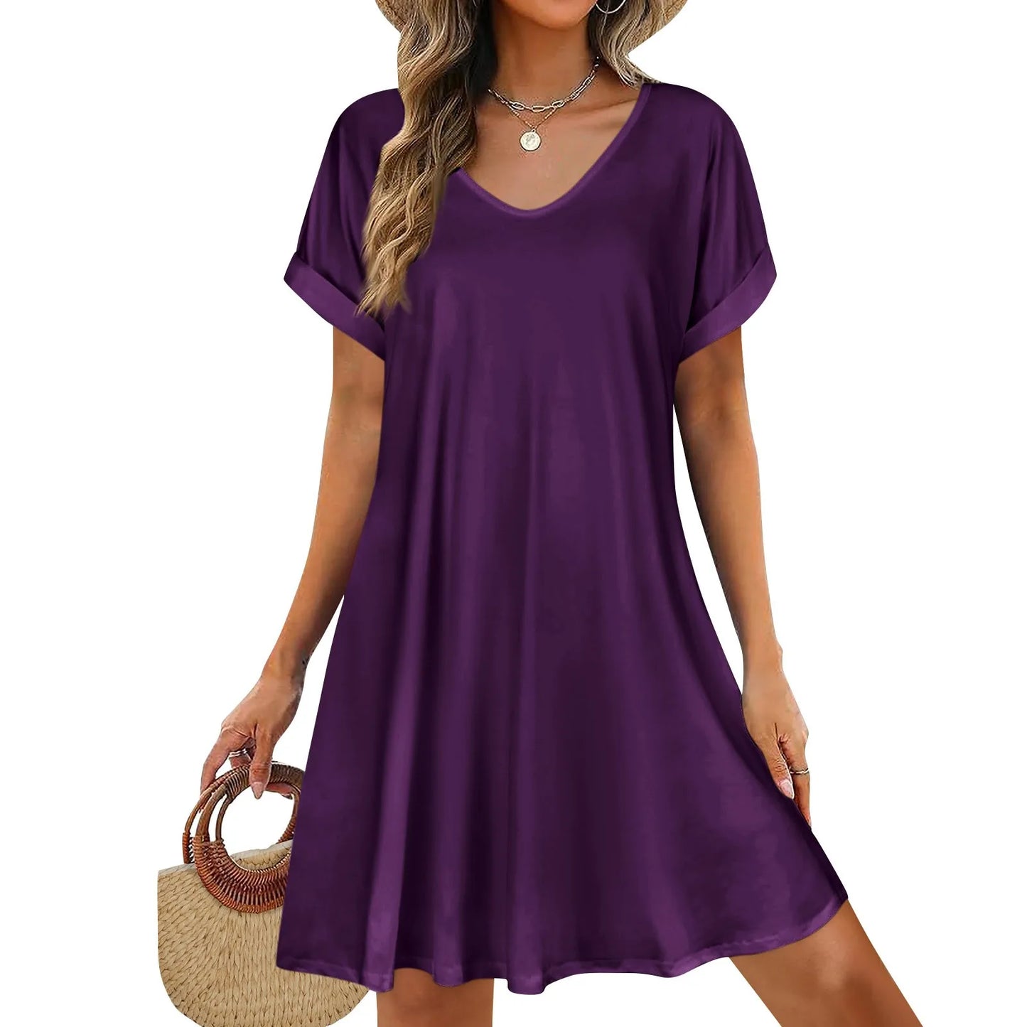 Short Sleeve T-shirt Dress Round Neck
