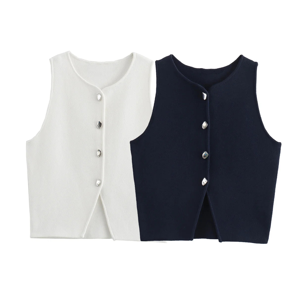 Knit Button CropTop Vest Tank