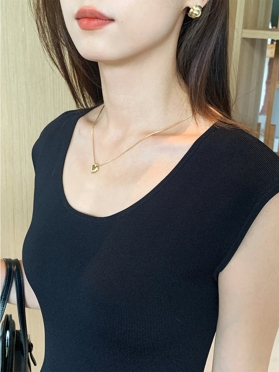 Women's Sleeveless Knit Black Maxi Dress