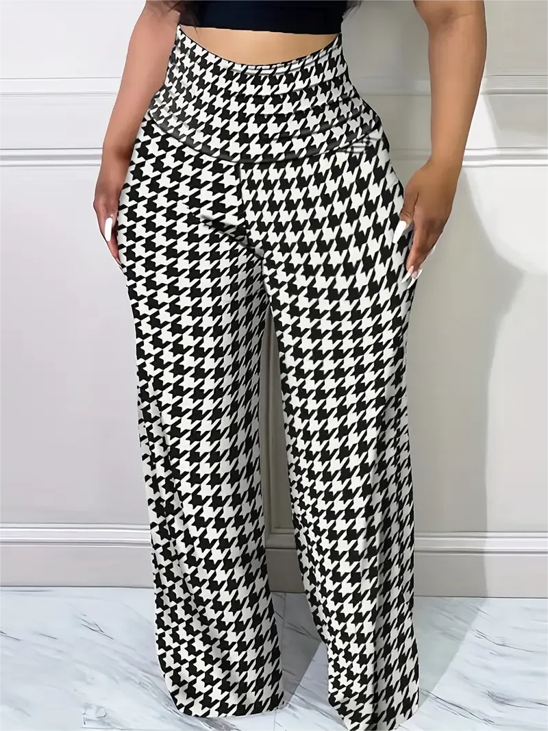 Plaid Wide Leg Pants High Waist Casual
