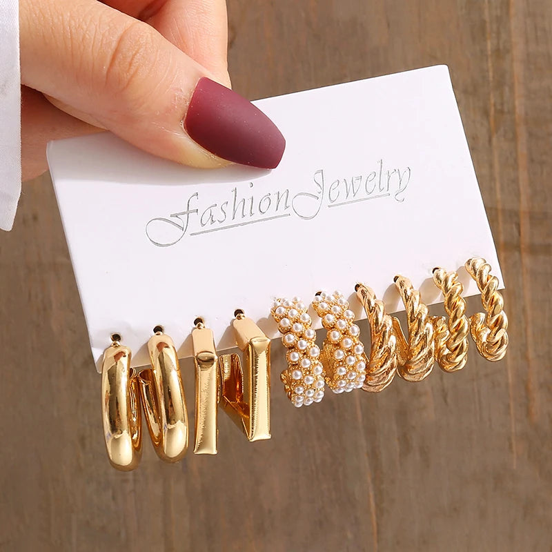 Gold Color Geometry Pearl Earrings  Dangle Earrings