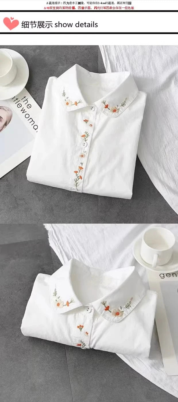 Cotton Embroidered Long Sleeve Blouse