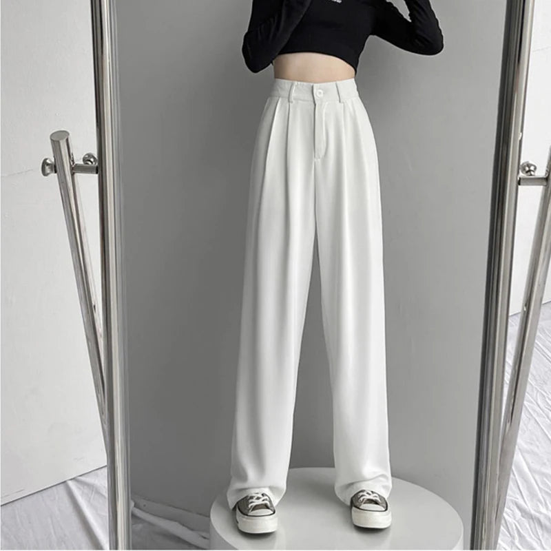 Wide Leg  Straight Leg Casual Suit Trousers