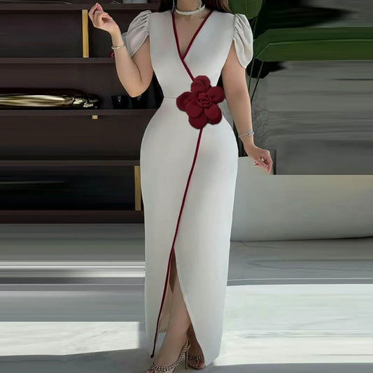 Floral V-neck Short Sleeves, Cocktail Party