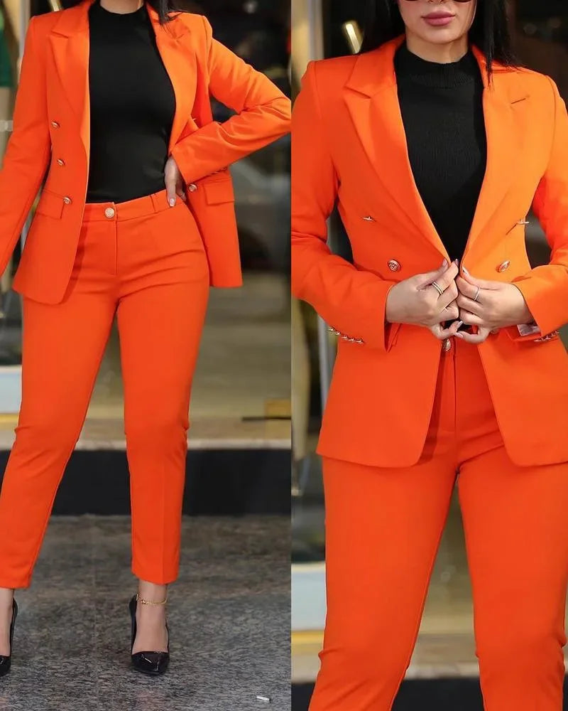 2pcs Long Sleeve Blazer Jacket Pencil Pants