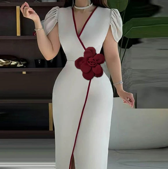 Floral V-neck Short Sleeves, Cocktail Party