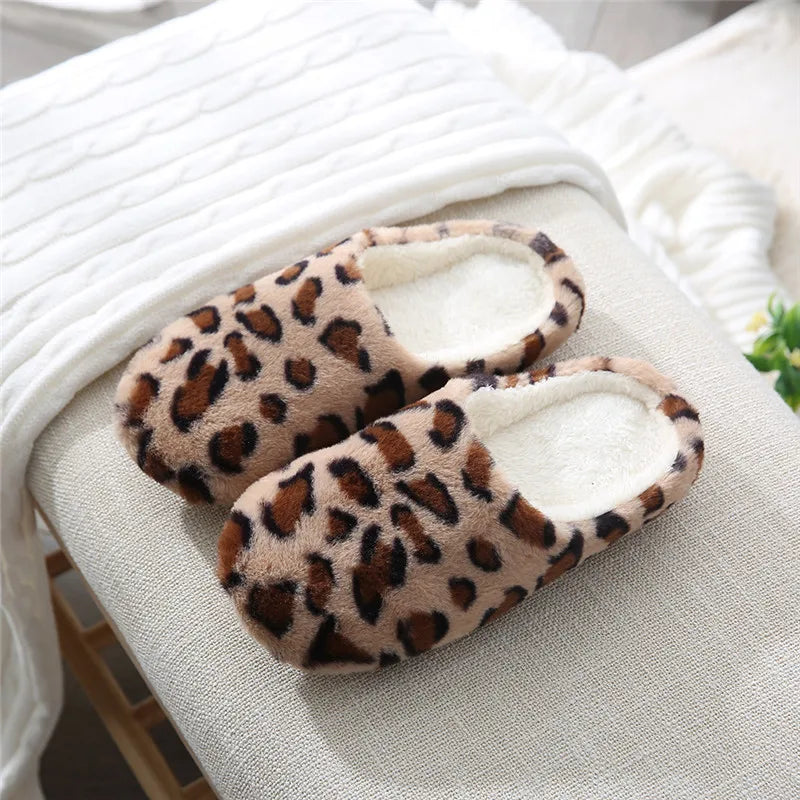 Indoor  Women/ Men Fur Slippers Leopard Print