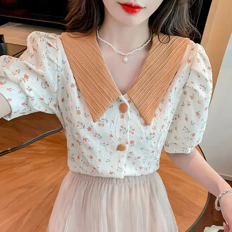 Button Up Short Sleeve Blouse