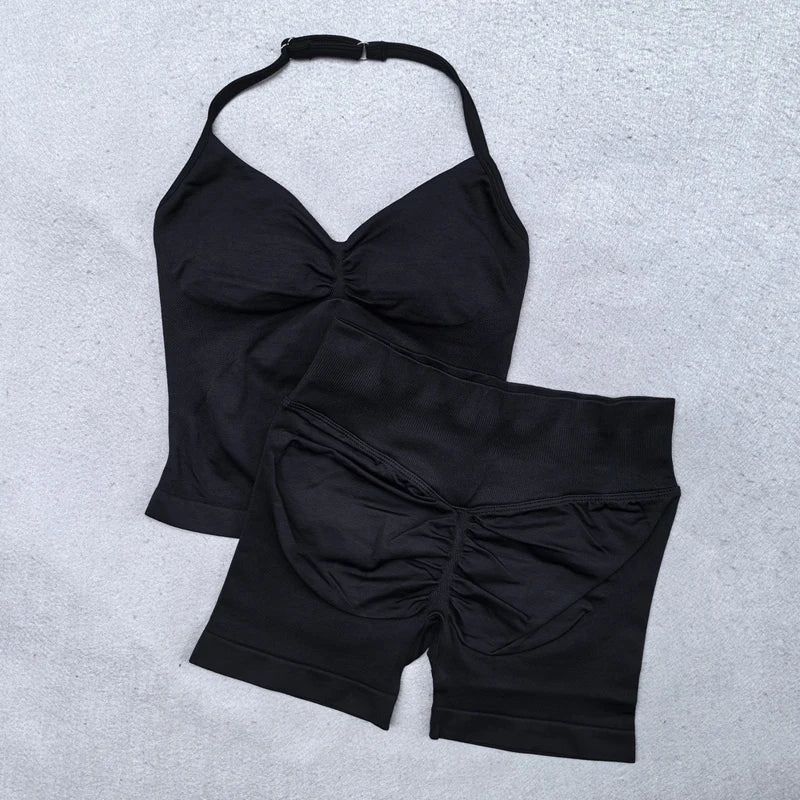Yoga Set 2Pcs Padded Halter   Gym Shorts